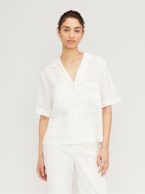 Everlane White Short-Sleeve Button-Front Camp-Collar Shirt